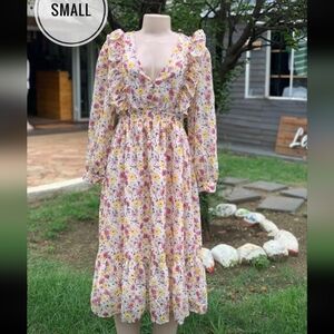 Forever 21 White Floral Ruffle Midi Dress - Pink & Yellow